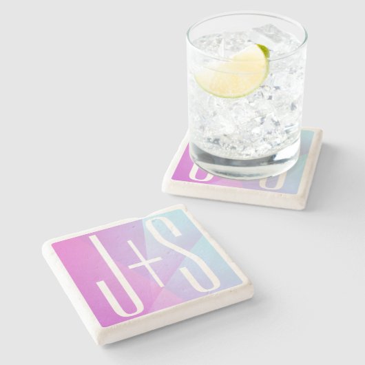 Cooles geometrisches Rosa und Lila | Paarinitiativ Steinuntersetzer (Seitenansicht)