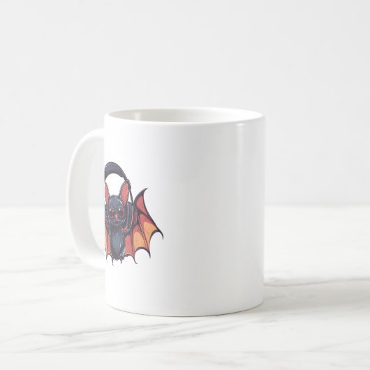 Cooles Gepäck mit Kopfhörer fliegt mit Coolen Marm Kaffeetasse (Vorderseite Links)