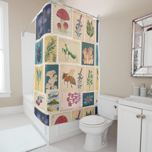 Cooles Geschenk für Mama Alte Briefmarke Tiere Vin Duschvorhang (Beispiel)