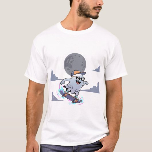 Cooles Ghost Skateboarding T-Shirt (Vorderseite)