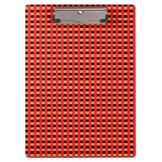Cooles Gingham Orange-, Rot- und Schwarz-Muster Klemmbrett (Vorderseite)