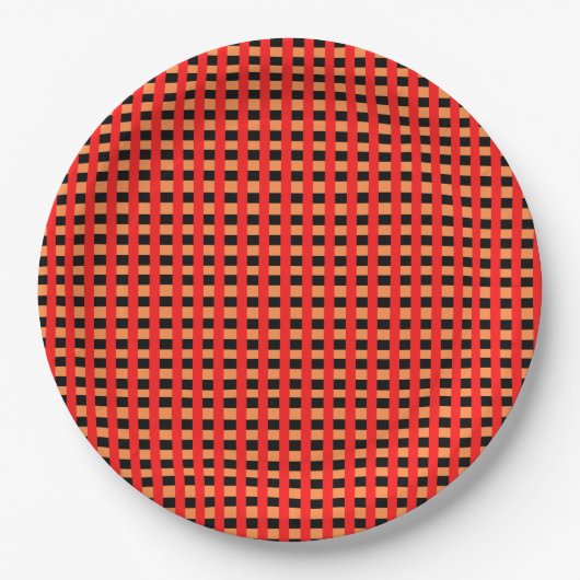 Cooles Gingham Orange-, Rot- und Schwarz-Muster Pappteller (Vorderseite)