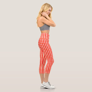 Cooles Gingham Orange-, Rot- und Weißmuster-Design Capri Leggings