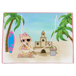 Cooles Girl Beach Baby mit Sandcastle und Surfboar Große Geschenktüte