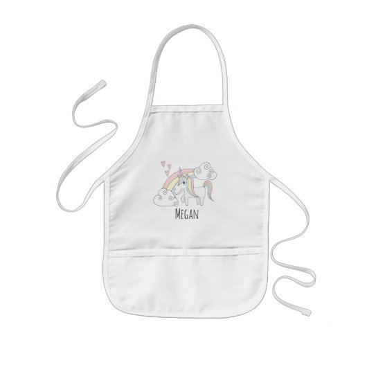 Cooles Girl's Doodle Rainbow Unicorn mit Name Kinderschürze (Vorne)