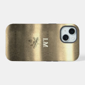 Cooles Gold Look Bee Monogram iPhone 15 Hülle (Rückseite (Horizontal))