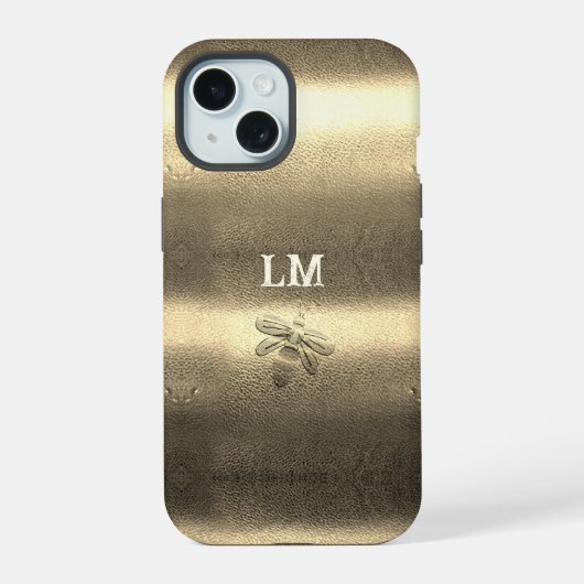 Cooles Gold Look Bee Monogram iPhone 15 Hülle (Rückseite)