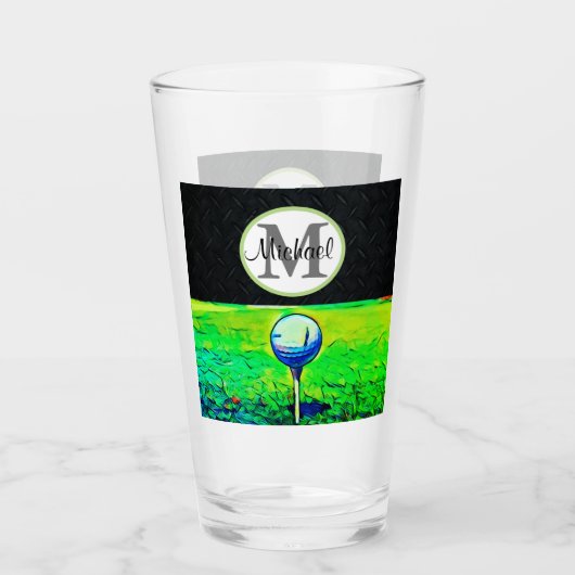Cooles Golf spielendes Namensmonogramm-Schwarzes Glas (Vorderseite)