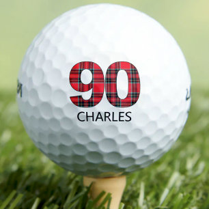 Cooles Golfer-Geschenk 90. Geburtstag rotes Karomu Golfball