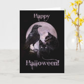 Cooles Gothic Raven and Black Cat Halloween Karte (Gelbe Blume)