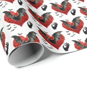 Cooles gothisches Fliesenmuster-Valentin-Fledermau Geschenkpapier