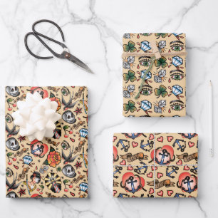 cooles gotisches Hochzeits-Kachelmuster Geschenkpapier Set