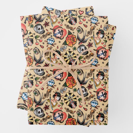 cooles gotisches Hochzeitsmuster Geschenkpapier Set (Beispiel)