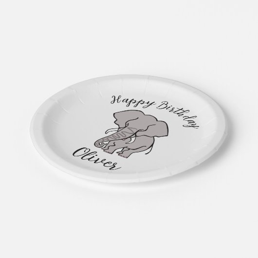 Cooles grafisches ELEPHANT - Happy Birthday - Part Pappteller (Schrägansicht)