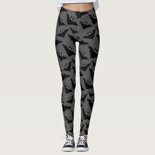 Cooles graues schwarzes Fledermäusenmuster Leggings (Vorderseite)