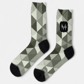 Cooles Graustufendreieck-geometrisches Monogramm Socken (Linkes Detail)