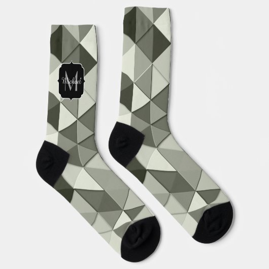 Cooles Graustufendreieck-geometrisches Monogramm Socken (Rechts)
