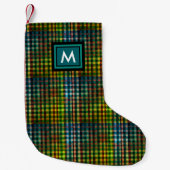 Cooles Green Tartan Gingham Pattern Black Monogram Kleiner Weihnachtsstrumpf (Vorderseite)