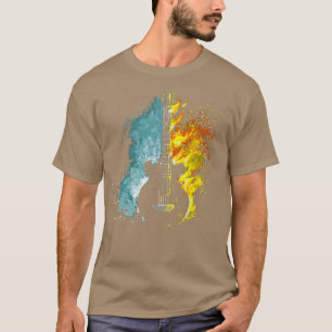 Cooles Guitar-T-Shirt mit blauer und gelber Flamme T-Shirt