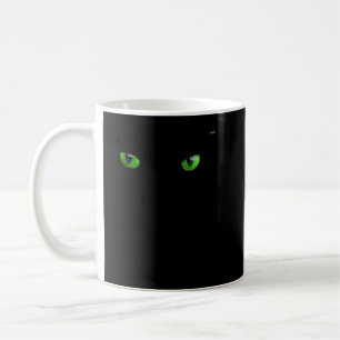 Cooles Halloween-Katzengesicht grün auf schwarzem Kaffeetasse