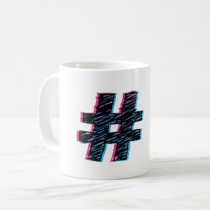 Cooles Hand gezeichnetes 3D-Effekt-Hashtag-Symbol Kaffeetasse