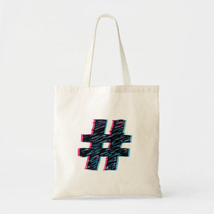 Cooles Hand gezeichnetes 3D-Effekt-Hashtag-Symbol Tragetasche