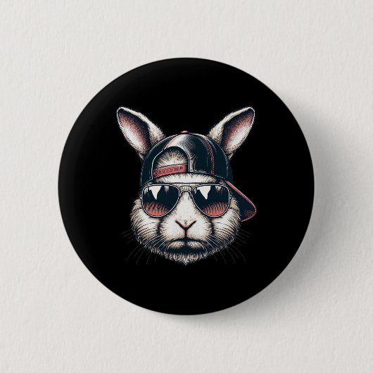 Cooles Hasengesicht mit Sonnenbrille Frohe Ostern Button (Vorderseite)