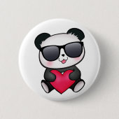 Cooles Herz Panda-Bärn-Sonnenbrillenvalentines Button (Vorderseite)