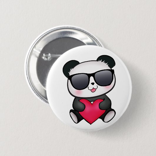 Cooles Herz Panda-Bärn-Sonnenbrillenvalentines Button (Vorne & Hinten)