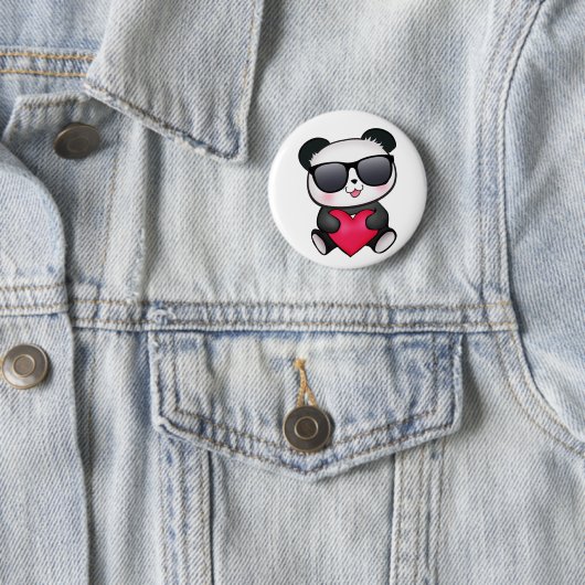 Cooles Herz Panda-Bärn-Sonnenbrillenvalentines Button (Beispiel)