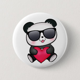 Cooles Herz Panda-Bärn-Sonnenbrillenvalentines Button