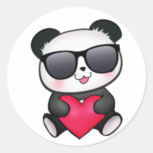 Cooles Herz Panda-Bärn-Sonnenbrillenvalentines Runder Aufkleber