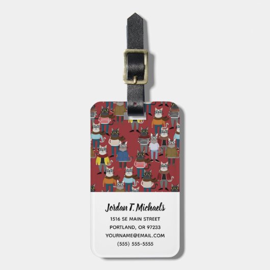 Cooles Hipster-Katzen-Muster | addieren Ihren Gepäckanhänger (Vorderseite vertikal)