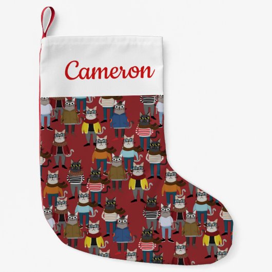 Cooles Hipster-Katzen-Muster | addieren Ihren Kleiner Weihnachtsstrumpf (Vorderseite)
