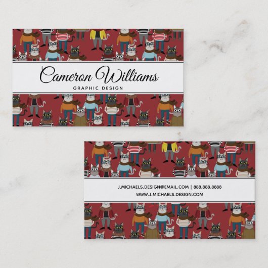 Cooles Hipster-Katzen-Muster | addieren Ihren Visitenkarte (Vorne/Hinten)