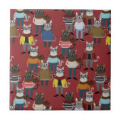 Cooles Hipster-Katzen-Muster Fliese (Vorderseite)