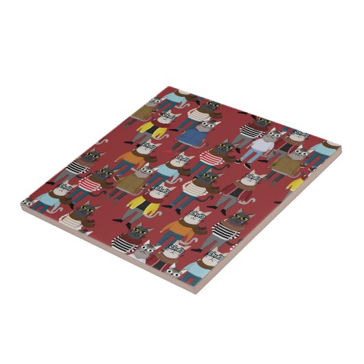 Cooles Hipster-Katzen-Muster Fliese (Seite)