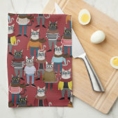 Cooles Hipster-Katzen-Muster Geschirrtuch (Viertel Falte)