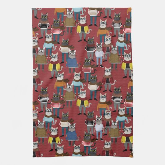Cooles Hipster-Katzen-Muster Geschirrtuch (Vertikal)