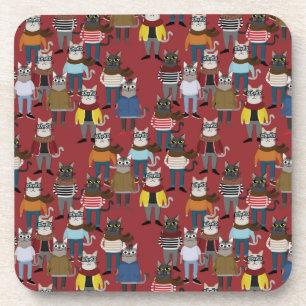 Cooles Hipster-Katzen-Muster Getränkeuntersetzer
