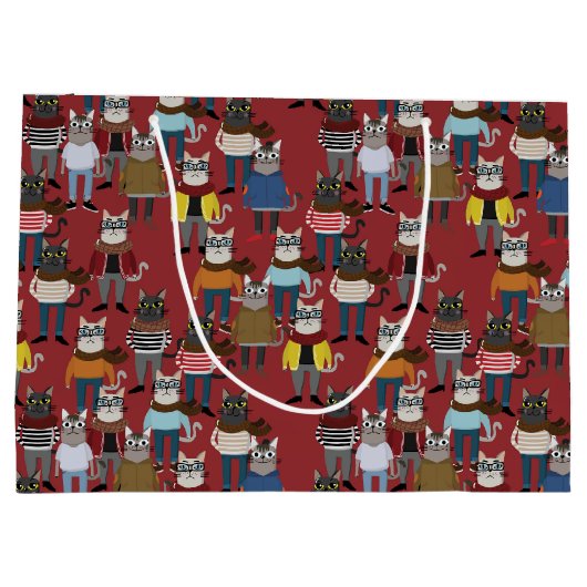 Cooles Hipster-Katzen-Muster Große Geschenktüte (Rückseite)
