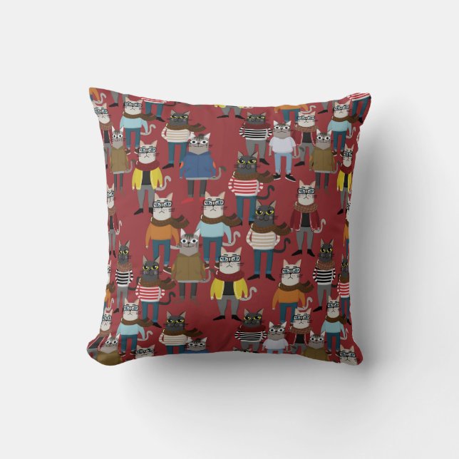 Cooles Hipster-Katzen-Muster Kissen (Vorderseite)