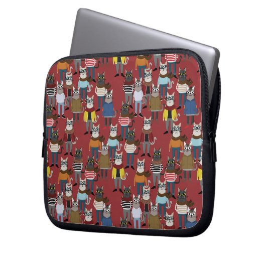 Cooles Hipster-Katzen-Muster Laptopschutzhülle (Vorderseite Links)
