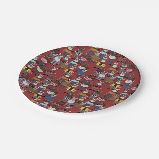 Cooles Hipster-Katzen-Muster Pappteller (Schrägansicht)