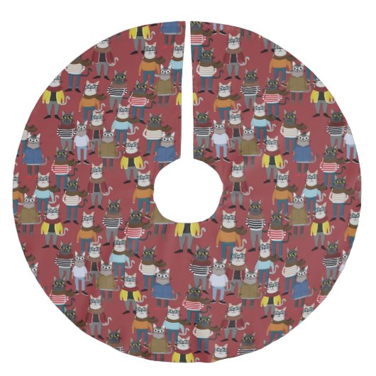 Cooles Hipster-Katzen-Muster Polyester Weihnachtsbaumdecke (Vorderseite)