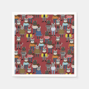 Cooles Hipster-Katzen-Muster Serviette