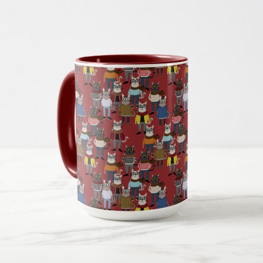 Cooles Hipster-Katzen-Muster Tasse (Vorderseite Links)