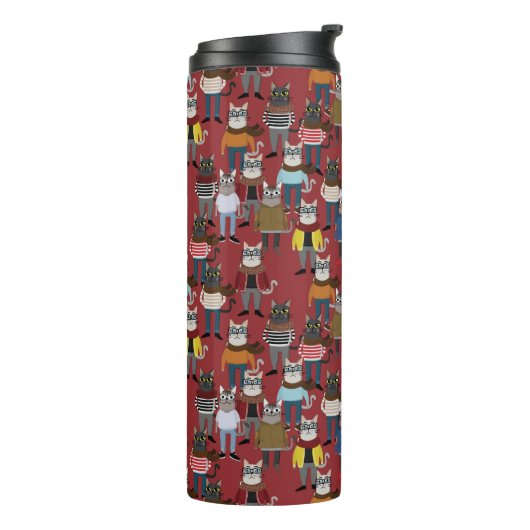 Cooles Hipster-Katzen-Muster Thermosbecher (Nach links gedreht)
