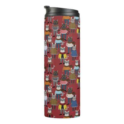 Cooles Hipster-Katzen-Muster Thermosbecher (Nach rechts gedreht)