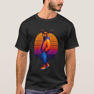 Cooles Hirsch Modernes Urbanes Sunset Retro Art T-Shirt